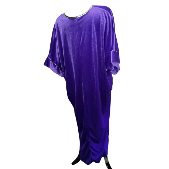 Vintage CocoBay Velvet Metallic VNeck Lounging Casual Dress Sz One Size Plus Pur - Picture 10 of 12